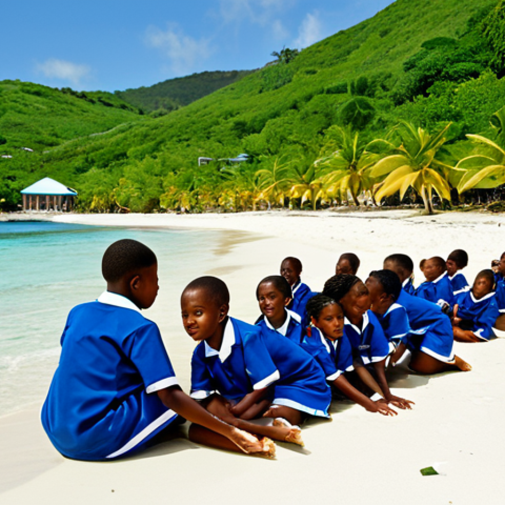세인트빈센트 그레나딘의 교육 및 학교 시스템 - Caribbean Schoolchildren**

"A group of fully clothed schoolchildren in modest uniforms learning abo...