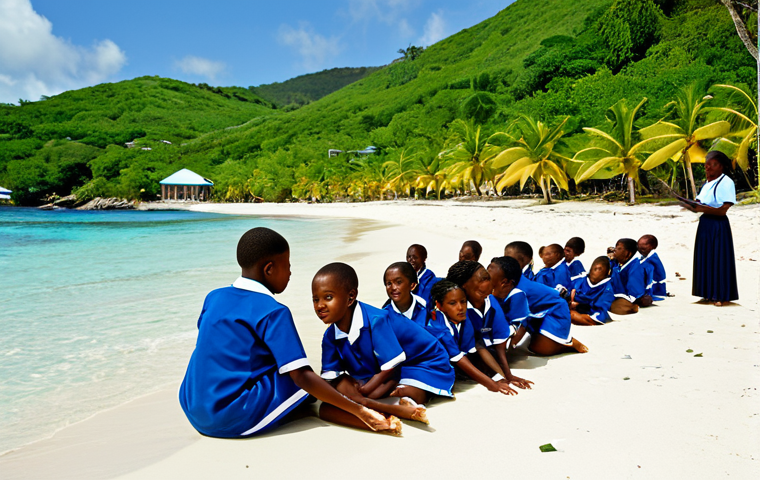 세인트빈센트 그레나딘의 교육 및 학교 시스템 - Caribbean Schoolchildren**

"A group of fully clothed schoolchildren in modest uniforms learning abo...