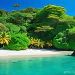 토방고 섬의 비밀 해변 - **Prompt for an untouched secret beach:**
    "A serene and pristine hidden beach on Tobago Island. ...