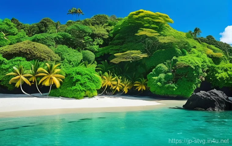토방고 섬의 비밀 해변 - **Prompt for an untouched secret beach:**
    "A serene and pristine hidden beach on Tobago Island. ...