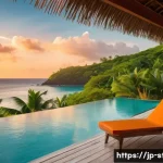 세인트빈센트 그레나딘의 리조트 추천 - A serene beach resort scene on the Saint Vincent and the Grenadines islands during golden hour, feat...