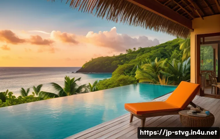 세인트빈센트 그레나딘의 리조트 추천 - A serene beach resort scene on the Saint Vincent and the Grenadines islands during golden hour, feat...