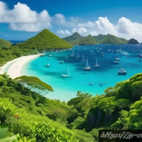 세인트빈센트 그레나딘의 국제 관계 및 외교 정책 - A vibrant Caribbean coastal scene of Saint Vincent and the Grenadines showcasing eco-tourism: crysta...