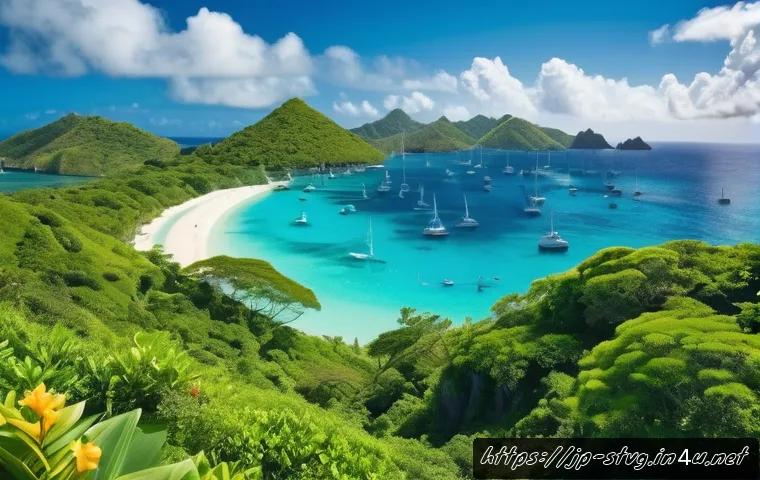 세인트빈센트 그레나딘의 국제 관계 및 외교 정책 - A vibrant Caribbean coastal scene of Saint Vincent and the Grenadines showcasing eco-tourism: crysta...