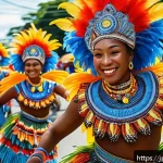 세인트빈센트 그레나딘의 축제와 행사 - A vibrant Caribbean festival scene showcasing dancers wearing traditional colorful costumes adorned ...
