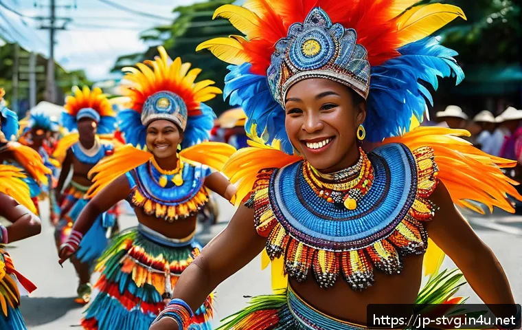 세인트빈센트 그레나딘의 축제와 행사 - A vibrant Caribbean festival scene showcasing dancers wearing traditional colorful costumes adorned ...